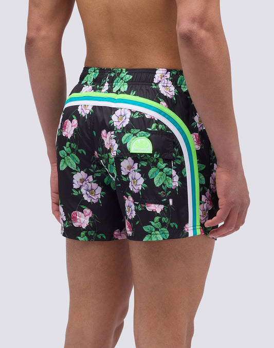 MAILLOT DE BAIN COURT À TAILLE ÉLASTIQUE ET IMPRIMÉ TOURNESOL