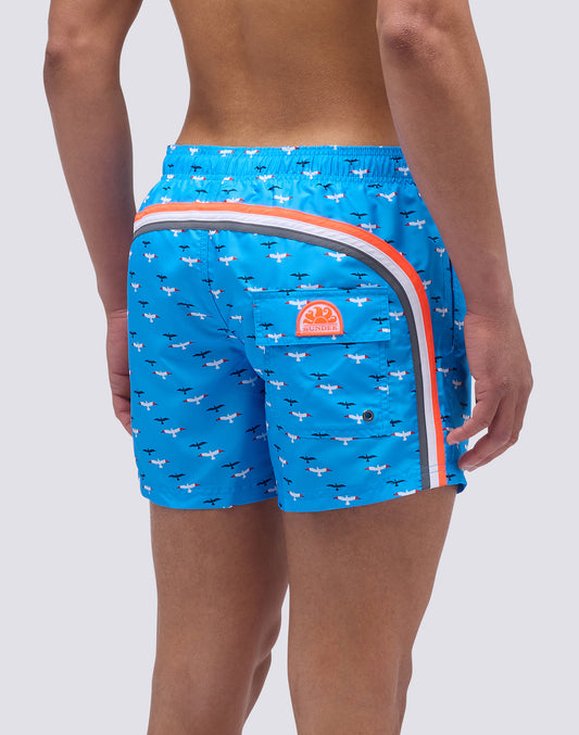 MAILLOT DE BAIN COURT À TAILLE ÉLASTIQUE EN POLYESTER RECYCLÉ IMPRIMÉ MOUETTES