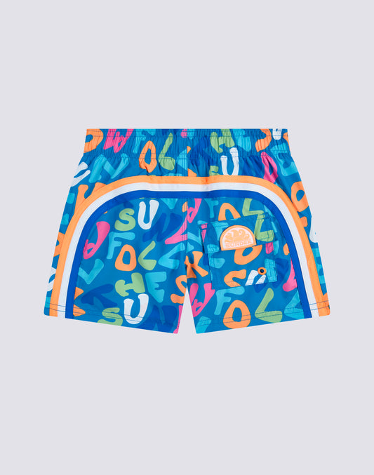 MAILLOT DE BAIN COURT À TAILLE ÉLASTIQUE IMPRIMÉ MULTIPOP REPREVE®