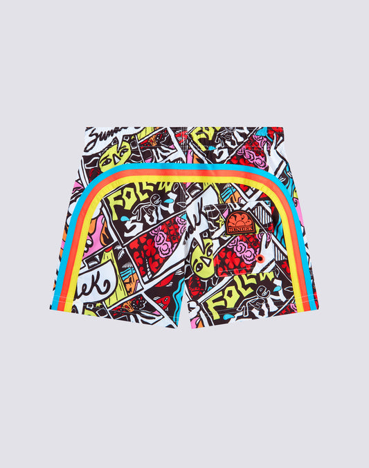 MAILLOT DE BAIN COURT REPREVE® À TAILLE ÉLASTIQUE AVEC IMPRIMÉ BANDE DESSINÉE