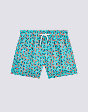 MAILLOT DE BAIN COURT À TAILLE ÉLASTIQUE ET IMPRIMÉ ARC-EN-CIEL EN POLYESTER RECYCLÉ