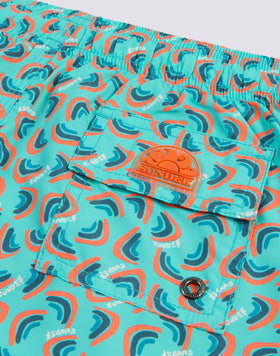 MAILLOT DE BAIN COURT À TAILLE ÉLASTIQUE ET IMPRIMÉ ARC-EN-CIEL EN POLYESTER RECYCLÉ