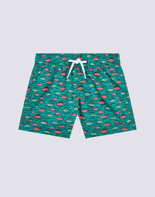 MAILLOT DE BAIN COURT À TAILLE ÉLASTIQUE ET IMPRIMÉ BOULES DE POISSON EN POLYESTER RECYCLÉ