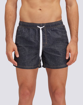 TRAJE DE BAÑO CORTO ICONIC DE TAFETÁN CON CINTURA ELÁSTICA GOLDENWAVE ESTAMPADO DÉNIM