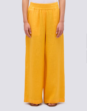 LONG PALAZZO TROUSERS IN GARMENT-DYED LINEN