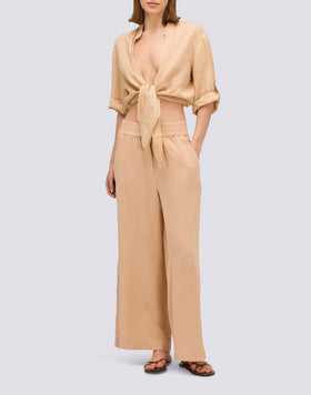 PANTALON LONG EN LIN TEINT DANS LA MASSE