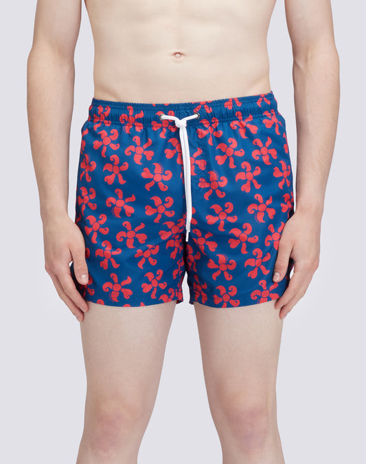 RECYCLED POLY SHORT SWIMSHORTS WITH ELASTIC WAIST PLANET SUMMER PRINT