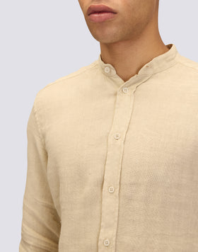 CAMICIA IN LINO IN TINTO CAPO CON COLLO ALLA COREANA