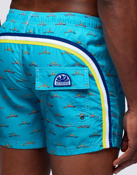 SHORT DE BAIN COURT TAILLE ÉLASTIQUÉE  MICROIMPRIMÉ SUNBOARD REPREVE®