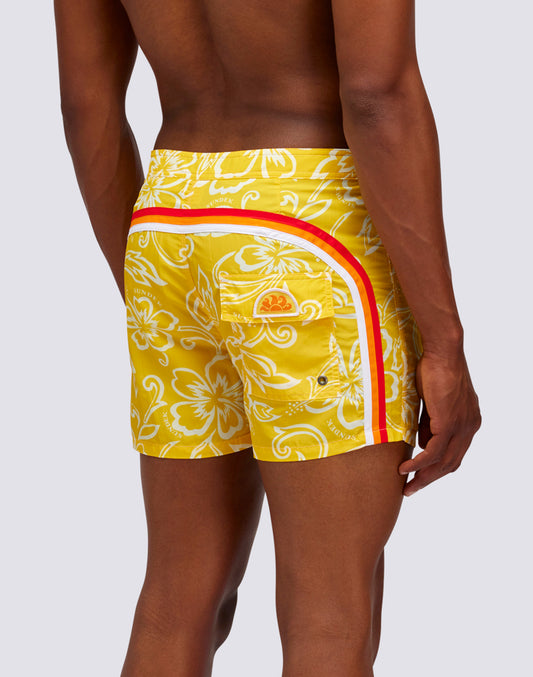 COSTUME DA BAGNO CORTO VITA FISSA ICONIC TAFFETA CON STAMPA HIBISCUS SK23