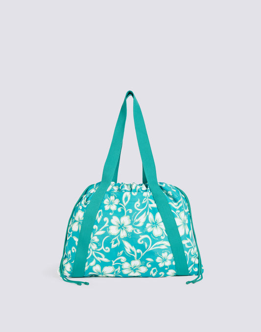 AVA - BORSA IN NYLON CON MANICI E STRINGHE STAMPA HIBISCUS SK23