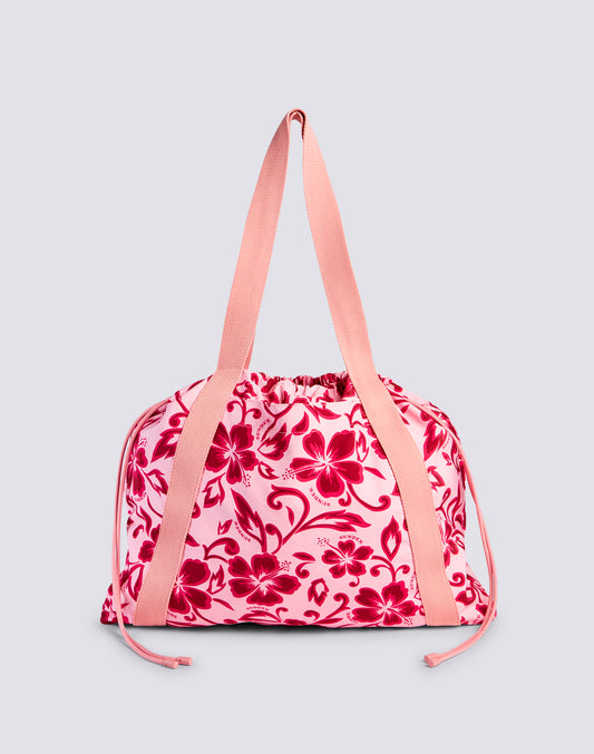 AVA - BORSA IN NYLON CON MANICI E STRINGHE STAMPA HIBISCUS SK23