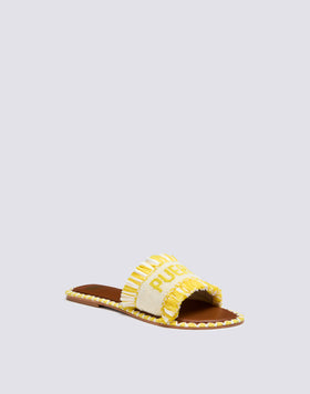 PUERTO BANUS BANDED SLIPPERS WITH BEADS AND RAFFIA