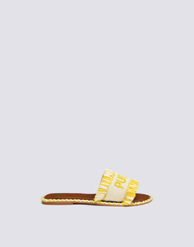 PUERTO BANUS BANDED SLIPPERS WITH BEADS AND RAFFIA