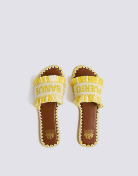 PUERTO BANUS BANDED SLIPPERS WITH BEADS AND RAFFIA