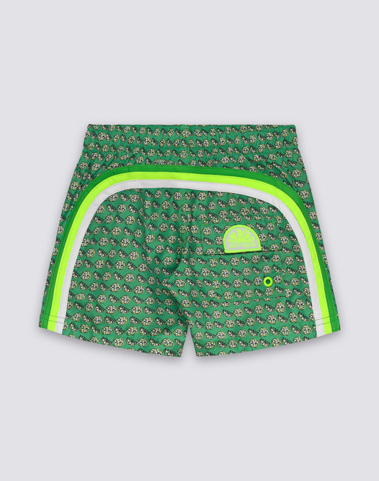 REPREVE® SHORT SWIMSUIT WITH ELASTIC WAIST AND FRUIT FIESTA PRINT
