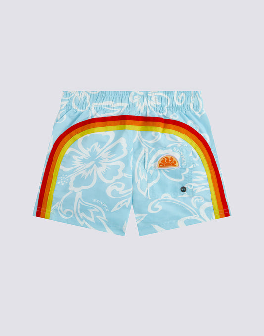 MAILLOT DE BAIN COURT POUR ENFANT AVEC TAILLE ÉLASTIQUE IMPRIMÉ ARCHIVE HIBISCUS SK23