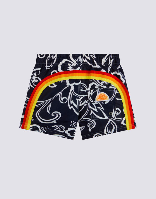 MAILLOT DE BAIN COURT POUR ENFANT AVEC TAILLE ÉLASTIQUE IMPRIMÉ ARCHIVE HIBISCUS SK23