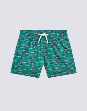 MAILLOT DE BAIN COURT À TAILLE ÉLASTIQUE ET IMPRIMÉ BOULES DE POISSON EN POLYESTER RECYCLÉ
