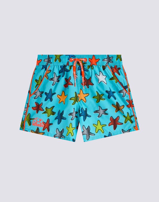 MAILLOT DE BAIN ENFANT COURT À TAILLE ÉLASTIQUE IMPRIMÉ HAPPY STAR EN POLYESTER RECYCLÉ REPREVE®