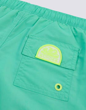 ICONIC TAFFETA SHORT-LENGTHS BOY’S SWIMSHORTS WITH ELASTICATED WAIST AND PIPING