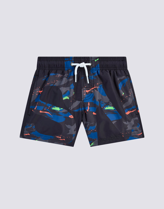 REPREVE® ELASTIC WAIST SHORT SWIMSUIT WITH MACRO LOGO PRINT