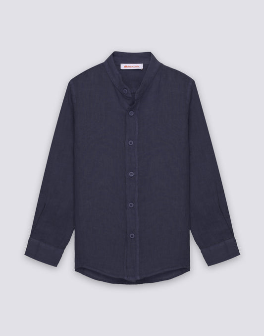 CHEMISE EN LIN À MANCHES LONGUES POUR ENFANT AVEC COL CORÉEN