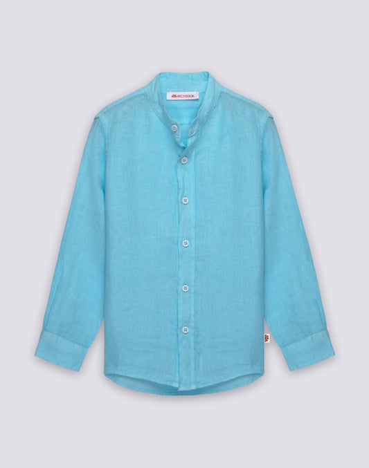 CHEMISE EN LIN À MANCHES LONGUES POUR ENFANT AVEC COL CORÉEN