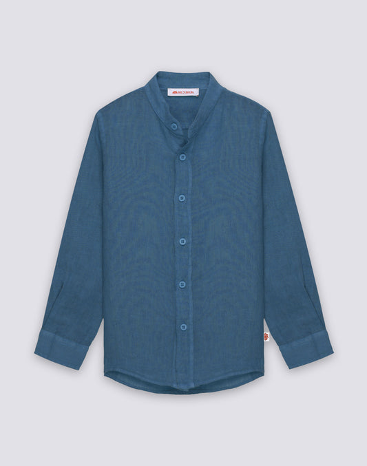 CHEMISE EN LIN À MANCHES LONGUES POUR ENFANT AVEC COL CORÉEN