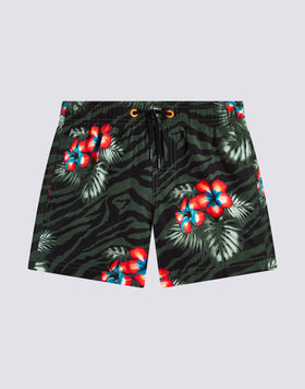 REPREVE® TRAJE DE BAÑO CORTO CON CINTURA ELÁSTICA Y ESTAMPADO JUNGLE HIBI