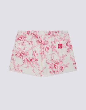 SHORTS BAMBINA A TAGLIO VIVO IN BULL DI COTONE STAMPA ROSE DE JOIE