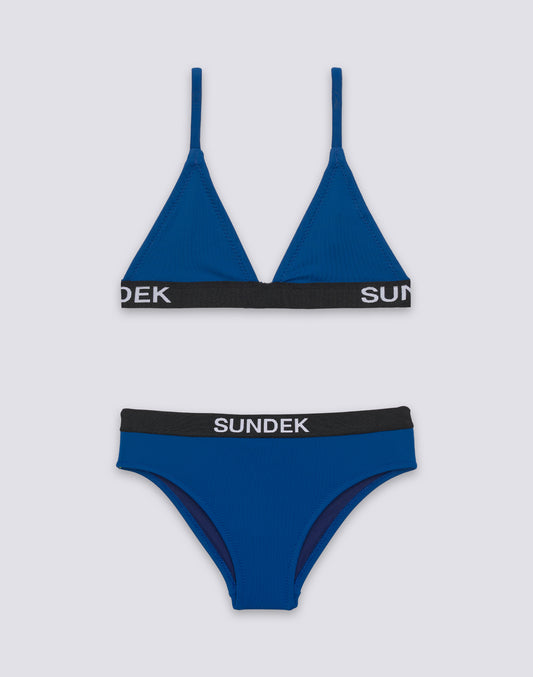 BIKINI BAMBINA TOP A TRIANGOLO E SLIP FISSO CON ELASTICO LOGO