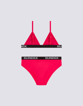 GIRLS' BIKINI WITH TRIANGLE TOP AND FIXED BOTTOMS WITH ELASTIC LOGO