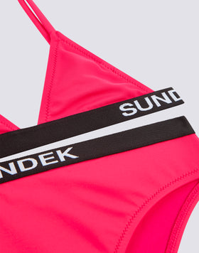 GIRLS' BIKINI WITH TRIANGLE TOP AND FIXED BOTTOMS WITH ELASTIC LOGO