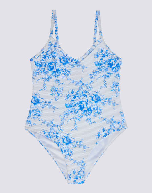 MAILLOT DE BAIN ENTIER POUR FILLE IMPRIMÉ ROSE DE JOIE