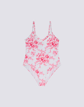 MAILLOT DE BAIN ENTIER POUR FILLE IMPRIMÉ ROSE DE JOIE