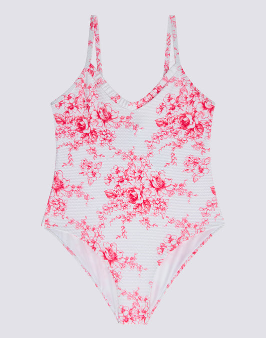 MAILLOT DE BAIN ENTIER POUR FILLE IMPRIMÉ ROSE DE JOIE