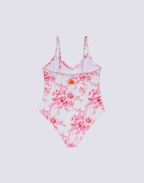 MAILLOT DE BAIN ENTIER POUR FILLE IMPRIMÉ ROSE DE JOIE