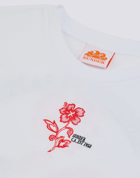 T-SHIRT CONFORT POUR FILLE AVEC IMPRIMÉ MAXI HIBISCUS PARADISE DANS LE DOS