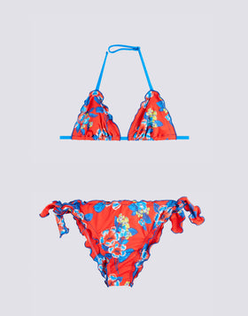 BIKINI DE NIÑA CON ESTAMPADO FLORAL ROJO HIBI PANSY