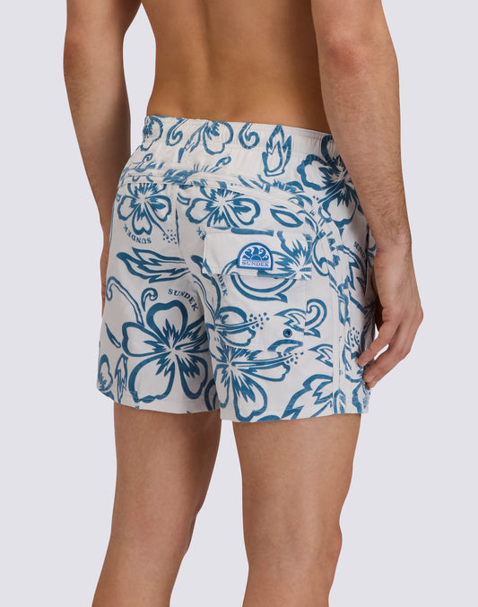 MEN'S SHORT SWIM TRUNKS GOLDENWAVE HIBISCUS ARCHIVE FLOCK PRINT
