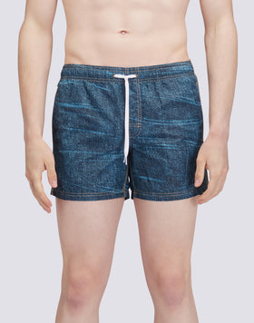 DENIM PRINT SHORT SWIMSHORTS ELASTIC WAIST ICONIC TAFFETA GOLDENWAVE 