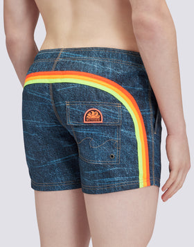 DENIM PRINT SHORT SWIMSHORTS ELASTIC WAIST ICONIC TAFFETA GOLDENWAVE 
