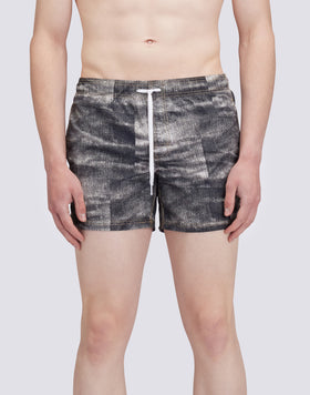 DENIM PRINT SHORT SWIMSHORTS ELASTIC WAIST ICONIC TAFFETA GOLDENWAVE 
