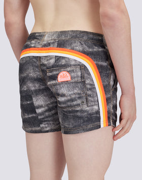 DENIM PRINT SHORT SWIMSHORTS ELASTIC WAIST ICONIC TAFFETA GOLDENWAVE 