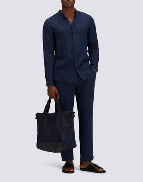 CAMISA DE HOMBRE CON CUELLO COREA DE LINO TEÑIDO EN PIEZA