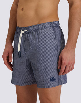 COSTUME DA BAGNO UOMO LUNGHEZZA MEDIA VITA ELASTICATA GOLDENWAVE IN TINTO FILO A RIGHE