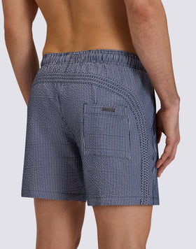 COSTUME DA BAGNO UOMO LUNGHEZZA MEDIA VITA ELASTICATA GOLDENWAVE IN TINTO FILO A RIGHE