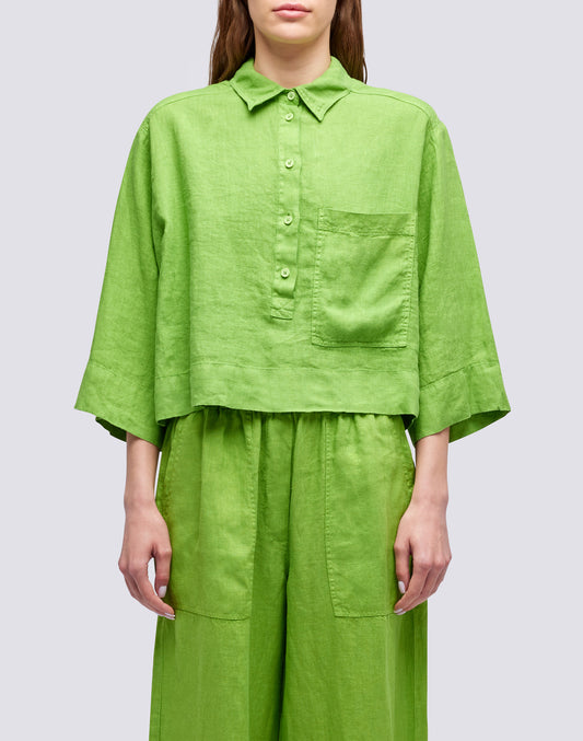 CAMISA CORTA DE LINO CON MAXI BOLSILLO