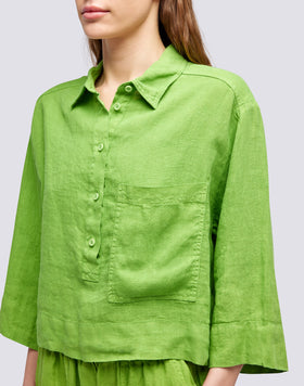 CAMISA CORTA DE LINO CON MAXI BOLSILLO
